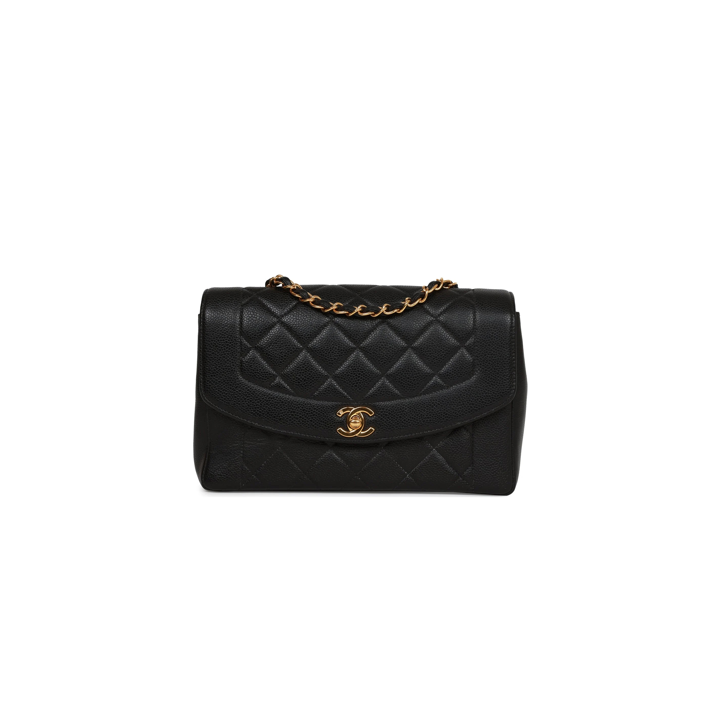 Ch*el medium diana flap bag black caviar gold hardware a2221 (22.5*14*7cm)